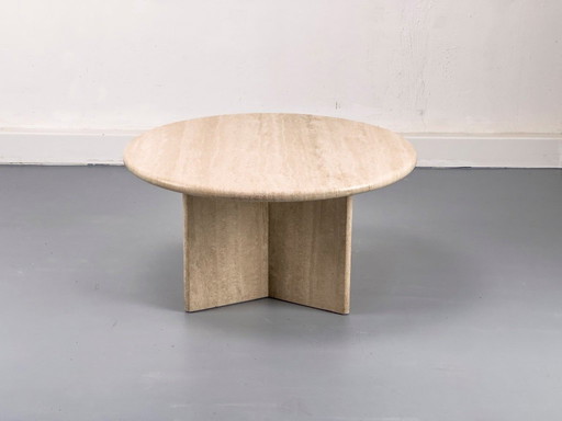 Mesa de centro circular vintage de travertino, años 70