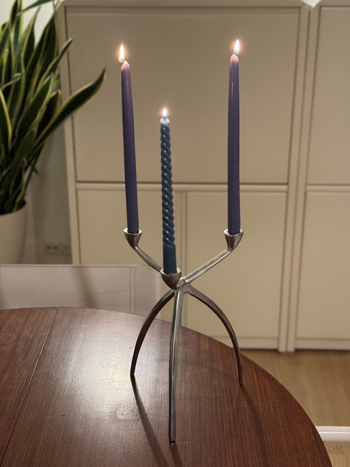 Vintage aluminum tripod candlestick – Space Age style – 1970s