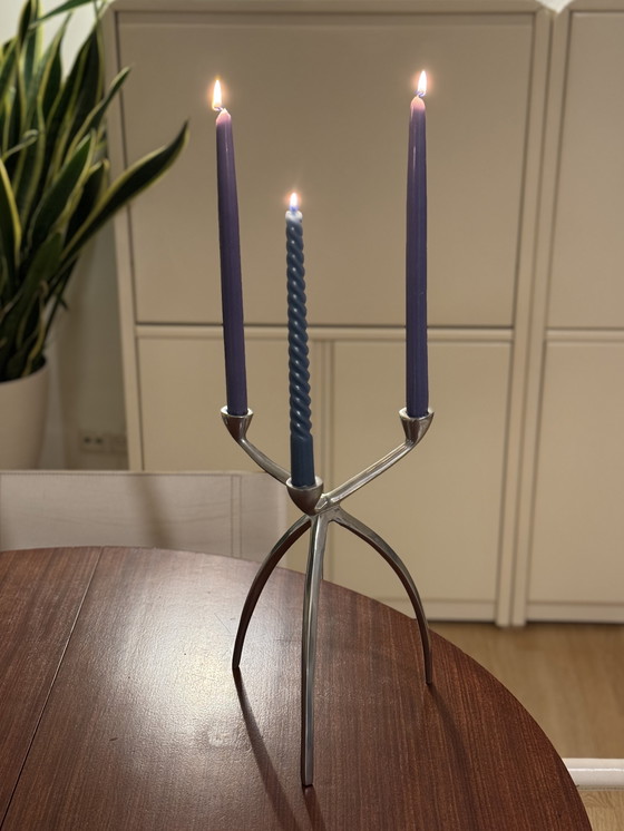 Image 1 of Vintage aluminium tripod kandelaar – space age stijl – jaren ’70