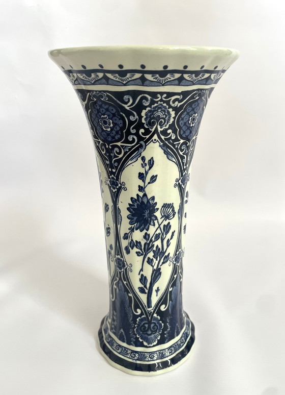 Image 1 of Set Delft Blue 1x Lid Vase and 2x Trumpet Vases by Boch for Royal Sphinx Maastricht Holland