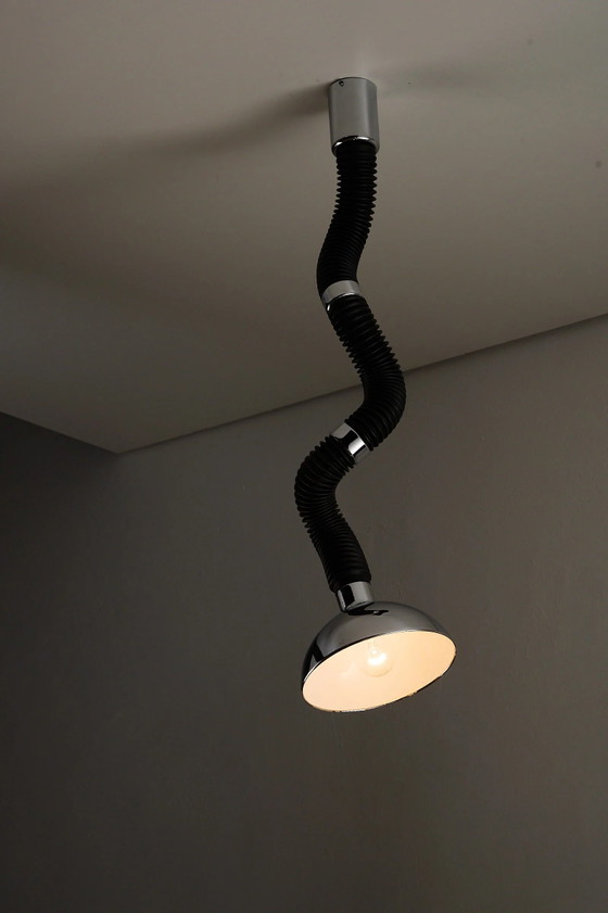 Lampada a Sospensione Space Age Regolabile Cromo e Nera, Plafoniere, Metallo, Nero (foto 4 di 11)