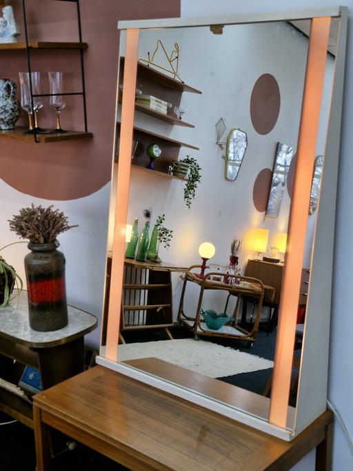 Large Vintage Mirror With Lighting 1970s