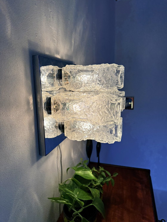 Image 1 of Lampada da parete/soffitto vintage in cromo e vetro ghiaccio, Hillebrand '70