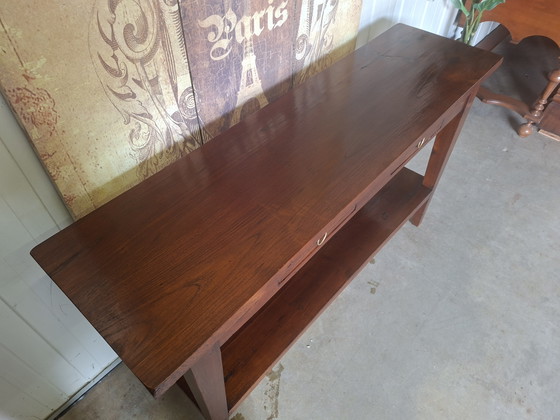 Image 1 of Teak side table, hall table, wall console, dimensions: 141x39cm and 80cm high.