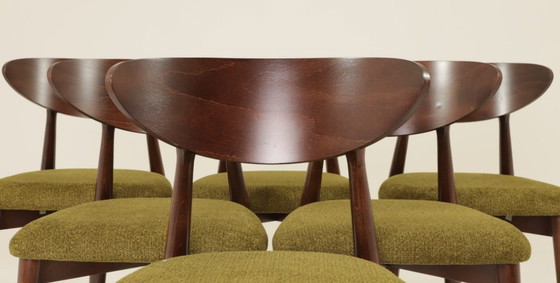 Image 1 of Eetkamerstoelen set van 6, bekleding van donker walnootgroen gras, natuurlijk ontwerp