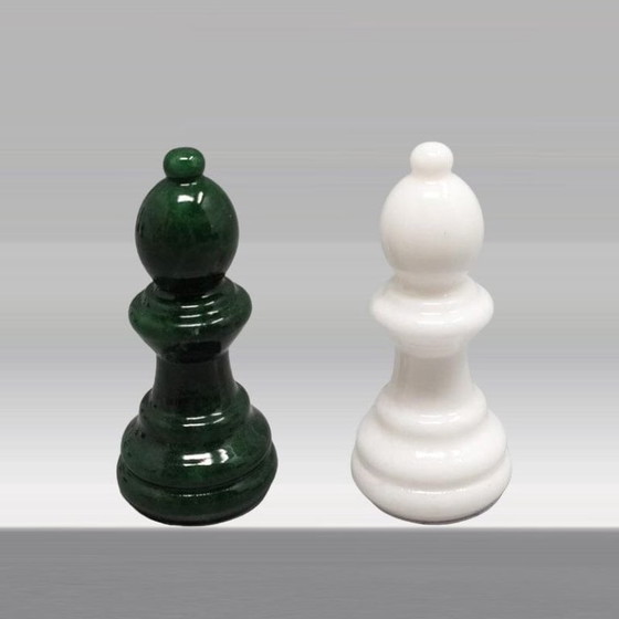 Image 1 of 1970s Italian Volterra Alabaster Chess Set in Rare Forest Green and White