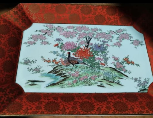 Vintage tray in high-quality Japanese porcelain / hand-painted.