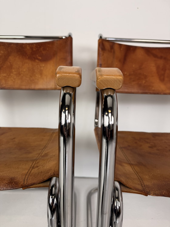 Image 1 of 6 x Thonet S34 tubular frame chairs cognac leather