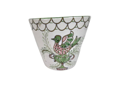 Vintage - ceramic flower pot - Italian - hand-painted - flowers - 60s