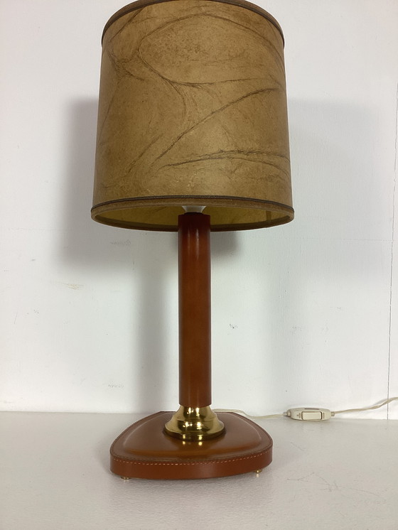 Image 1 of Fifties Vintage Leather in the Style of Jacques Adnet Lamp