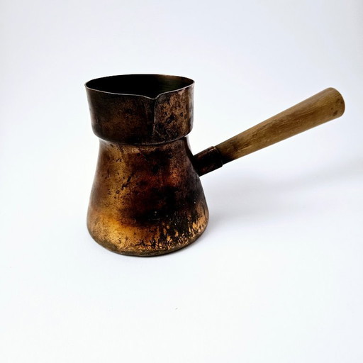 Antique Handmade Copper Coffee Pot With Wooden Handle | Coffe Maker From 1940s | Signed By L. DÖMÖTÖR well-known Goldsmith