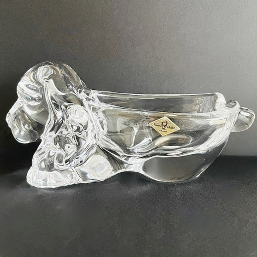 Vintage Vannes le Châtel France dog figurine bowl crystal 1970's