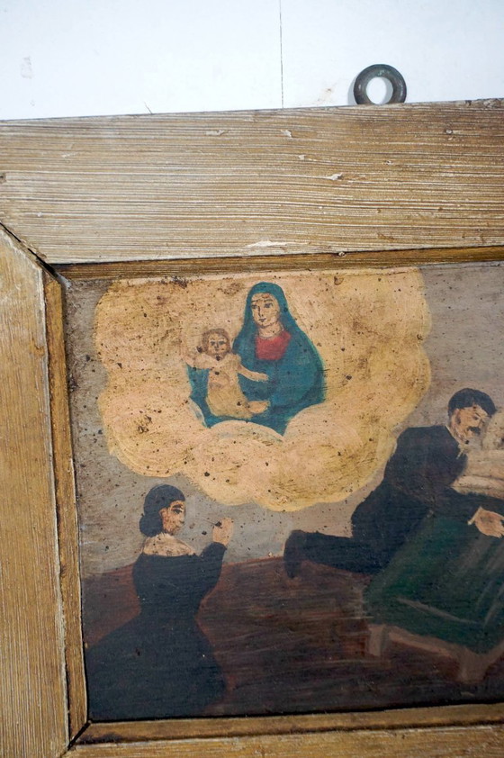 Image 1 of Ex-voto italien de 1913 * lit médical * guérison après l'extrême-onction * plaque votive * Vierge Marie