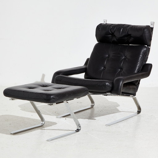 Fauteuil vintage avec ottoman par Reinhold Adolf pour Cor