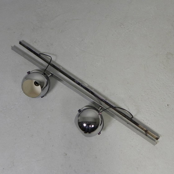 Image 1 of 2 chrome-plated ball spotlights on rail, 1950s