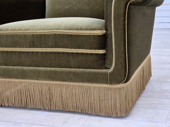 Image 1 of Deense fauteuil uit de jaren 70, originele groene meubelvelours