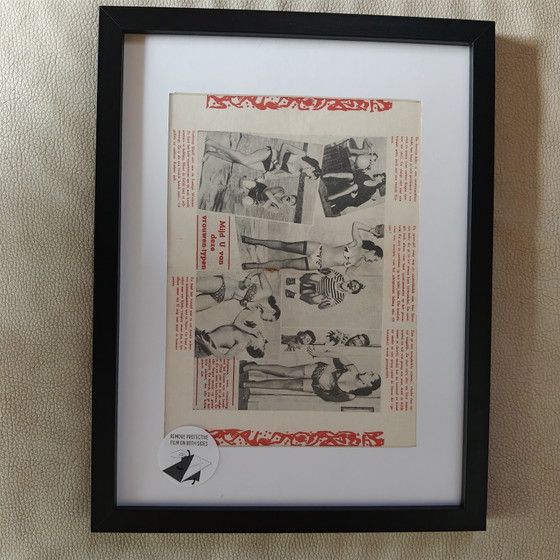 Image 1 of Unique framed decorative piece for a man cave: original from a Belgian pin-up magazine (1954)