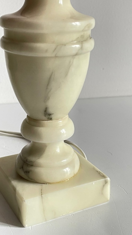 Image 1 of Vintage Marble and Fuchsia Fabric Lamp