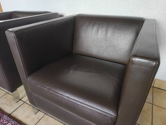Image 1 of Set van 2 exclusieve Walter Knoll Foster 501 leren fauteuils - Donkerbruin