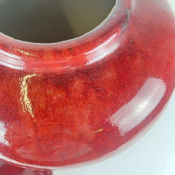 Image 1 of Grande vaso giapponese vintage con coperchio – ceramica smaltata rosso bordeaux – marchio di fabbrica – 49 cm