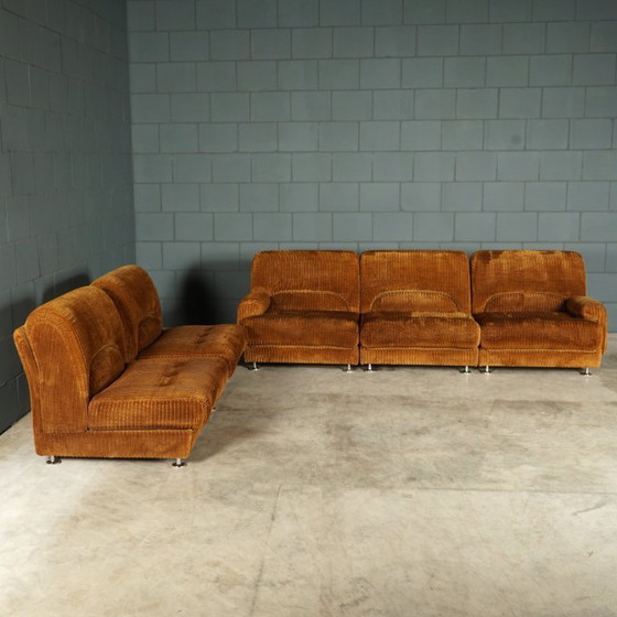 Image 1 of Divano modulare di metà secolo - tessuto a coste marrone - anni '70