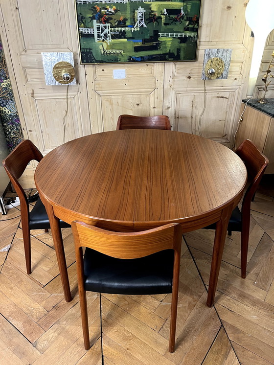 Image 1 of Scandinavian Style Round Table + 2 Teak Extensions