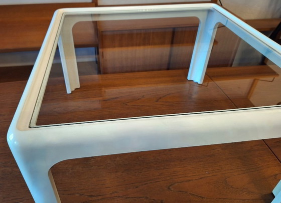 Image 1 of Mid Century Coffee Table in White Lacquered Wood with Glass Top, 1960s