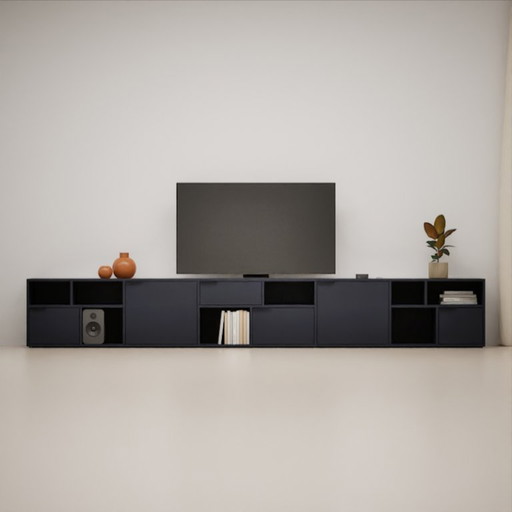 Tylko TV-Ständer in Mitternachtsblau mit Türen und Schubladen