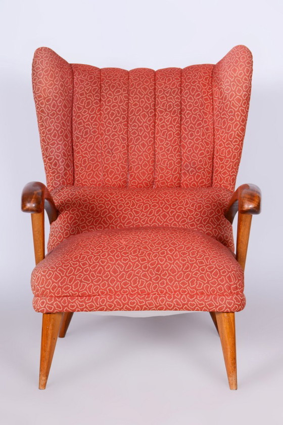 Gerestaureerde art-deco fauteuil, beukenhout, Tsjechië, jaren 1930 – Jan Vaněk, Textile, Wood (photo 6 of 10)