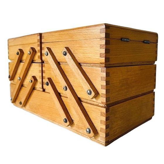 Image 1 of Scatola da cucito pieghevole in legno vintage, scatola artigianale di design danese, anni '60