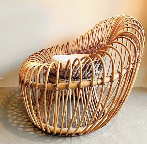 Image 1 of Chaise "Soleil" en bambou et osier par Janine Abraham et Jan Dirk Rol, France 1958