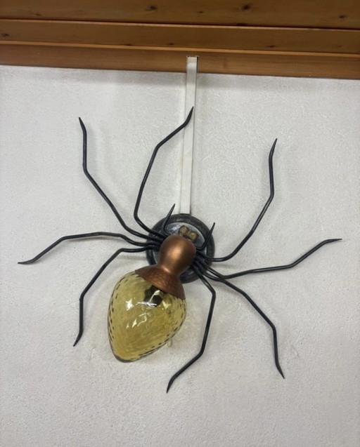 Spinnen Wandlamp Zwart Metaal, Murano Glazen Bol, Wandbevestiging – wandlampen, Copper, Metal
