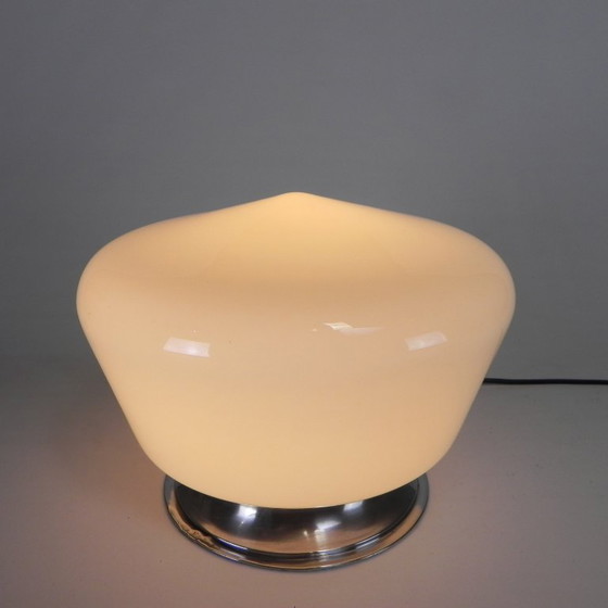 Art Deco ceiling light with round opaline shade, 1930s, Glass, Aluminium, White (photo 7 of 11)