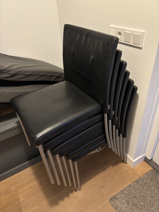 Image 1 of 6x Walter Knoll Jason Lite 1700 nero leer stoelen