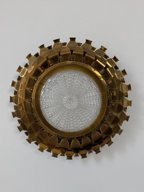 Image 1 of Applique da parete vintage in ottone e vetro stampato pressato, Svezia, 1960