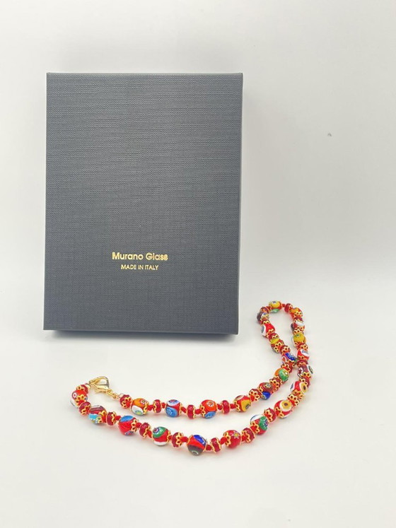 Image 1 of collana vetro di murano rosso con murrine - 45 cm
