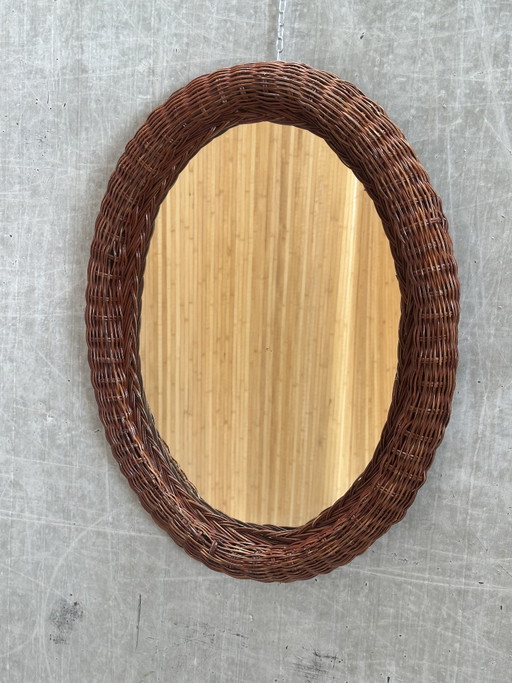 Vintage ovaler Rattanspiegel - 70er Jahre