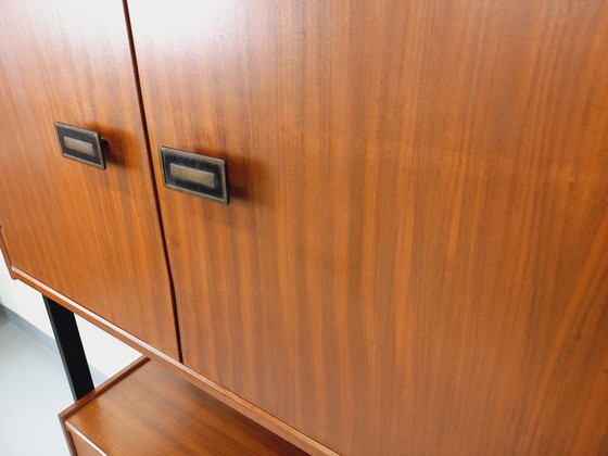 Image 1 of Vintage Italian teak and metal double modular bookshelf from the 60s