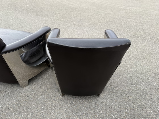 Image 1 of Art Deco 2-zits clubzetel 2x fauteuil Inox bruin