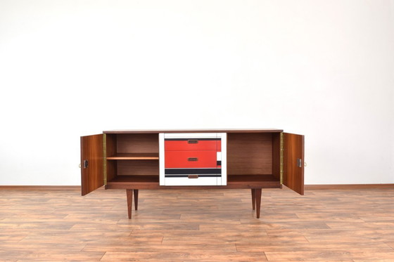 Image 1 of Mid-Century Walnut Sideboard with Hand-Painted Pattern, 1960s.