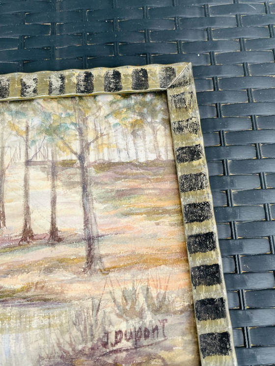 Image 1 of Belgian watercolor, Pond in the forest near Chevetogne, signed J. Dupont