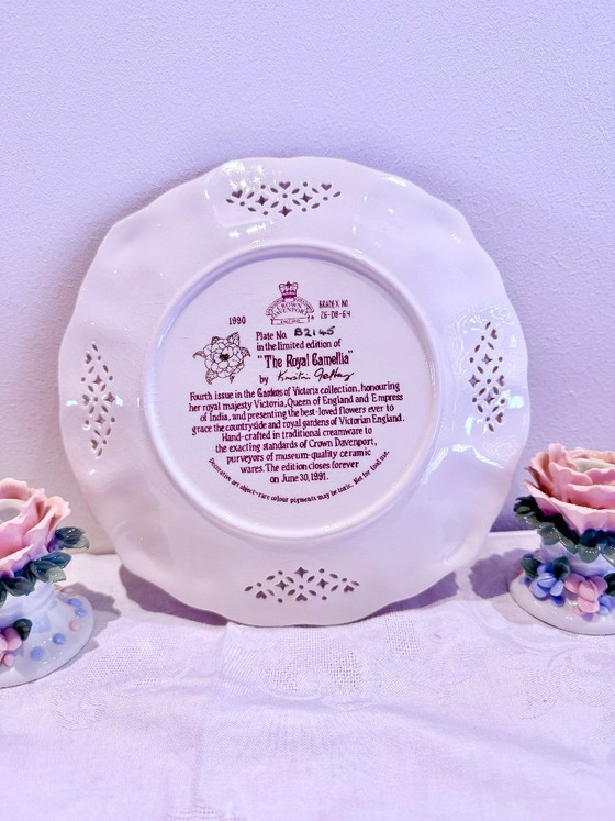 Image 1 of Vintage Crown Davenport Porcelain Plate Set – 6 Floral Decorative Plates – Shabby Chic Cottage Style