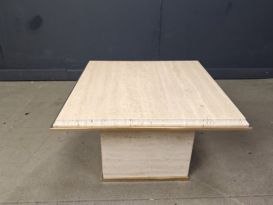 Image 1 of Tavolino vintage in travertino e ottone di Fedam, anni '70