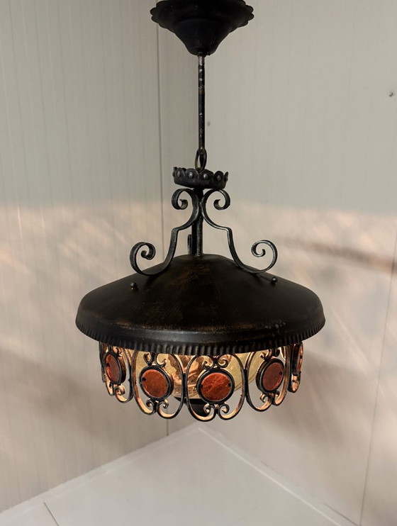 Brutalist iron and glass Pendant lamp 1960s, Metal, Brown, Vintage (photo 11 of 11)