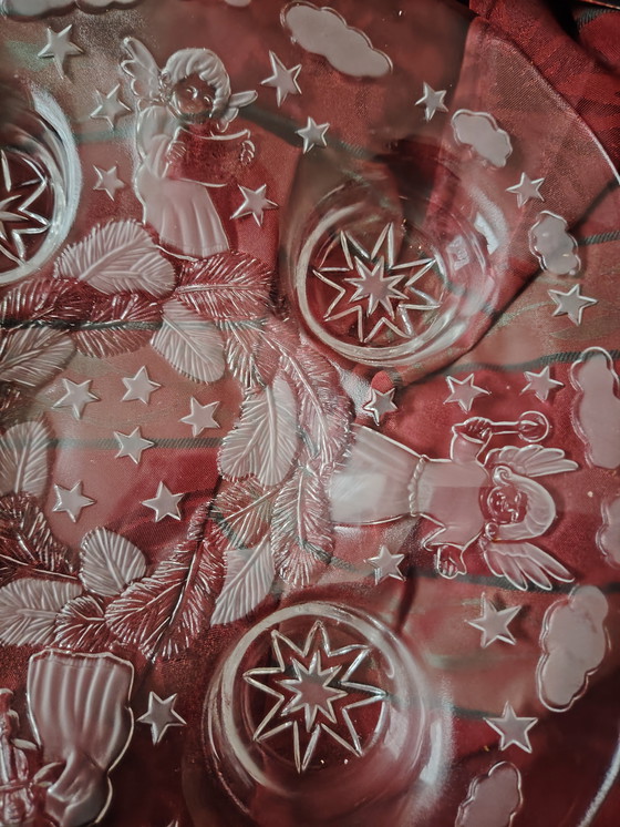 Image 1 of Walther vintage glazen Adventsbord, satijnen waxinelichthouder Kerstmis