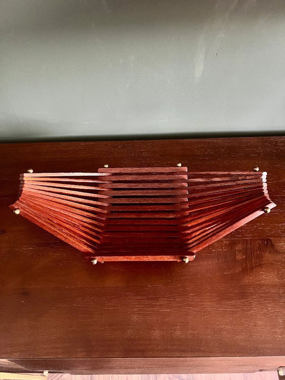 Image 1 of Original Danish Mid - Century teak fruit basket from the 1960's. Foldable fruit or bread basket in Mid-Century-Modern design.