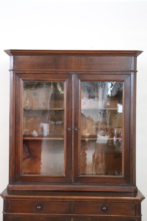 Antique Sideboard in Walnut Veneer, Italy 19th Century