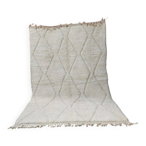 Grande tappeto berbero marocchino in lana color crema – 300 x 200 cm Motivi geometrici