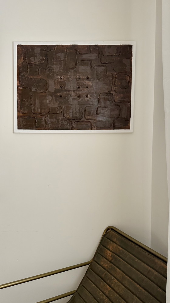 Image 1 of Dipinto minimalista strutturato – "Three Dots" di Romao RB – Stile giapponese Wabi Sabi