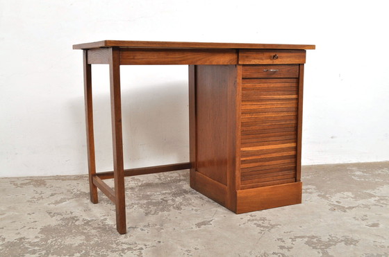 Image 1 of Vintage Oak Children's Desk With Shutter 1950s